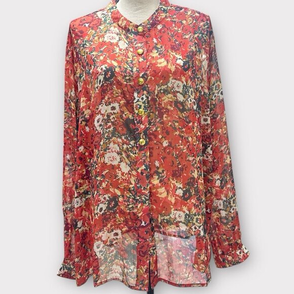 Draper’s & Damon’s Womans 2X Button Down Floral Printed Long Sleeve Blouse NEW - Picture 1 of 8